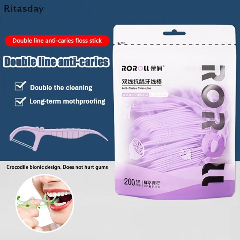 Ritasday ไหมขัดฟัน 200 ชิ้น ทิ้งคู่สายไหม Interdental ทําความสะอาดช่องปากแบบพกพา Oral Hygiene Care ใหม่