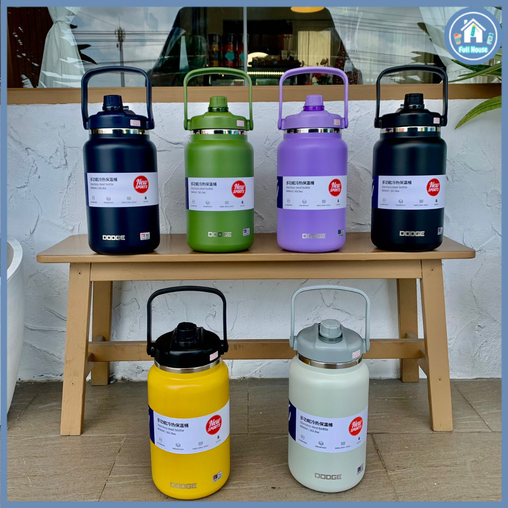 DODGE กระบอกน้ำเก็บอุณหภูมิความร้อน-เย็นขนาดใหญ่ ขนาด 4600 ml. /4.6 L.สแตนเลส316 พร้อมหูหิ้ว+หลอด   