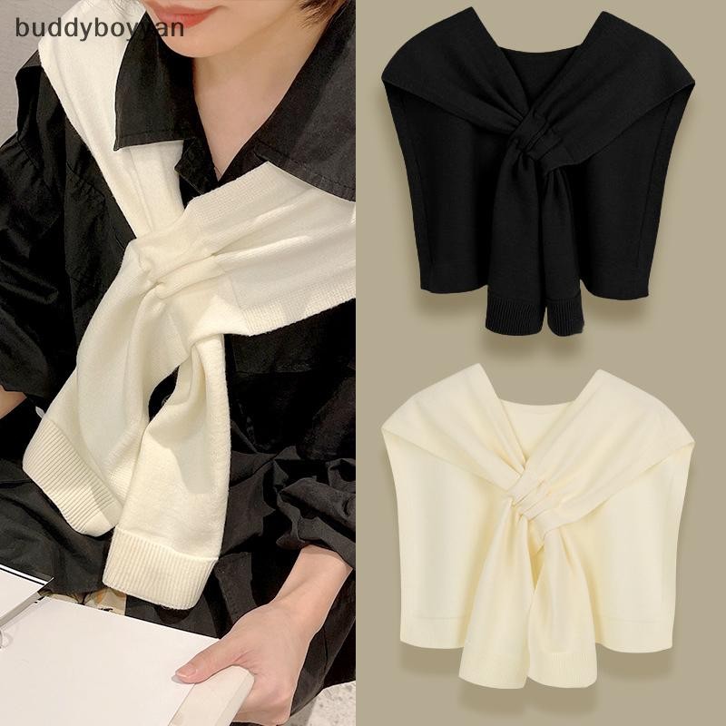 Bbth เกาหลีคอยาม Scarve สีทึบผู้หญิงถักข้ามผ้าคลุมไหล่เสื้อไหล่ปลอมปก Cape Knotted ผ้าพันคอ Vary