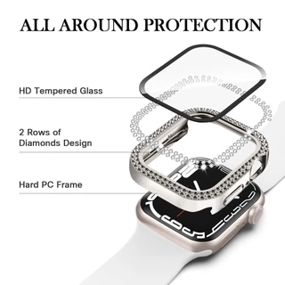 แก้ว + เพชรฝาครอบกรณีหน้าจอ Protetcor สําหรับ Apple Watch Series 10 42/46/40/44/41 มม.45 38 มม.49 มม.Bling PC กันชนกระจกนิรภัย iWatch Ultra 2 9 3 5 6 7 8 Se 4