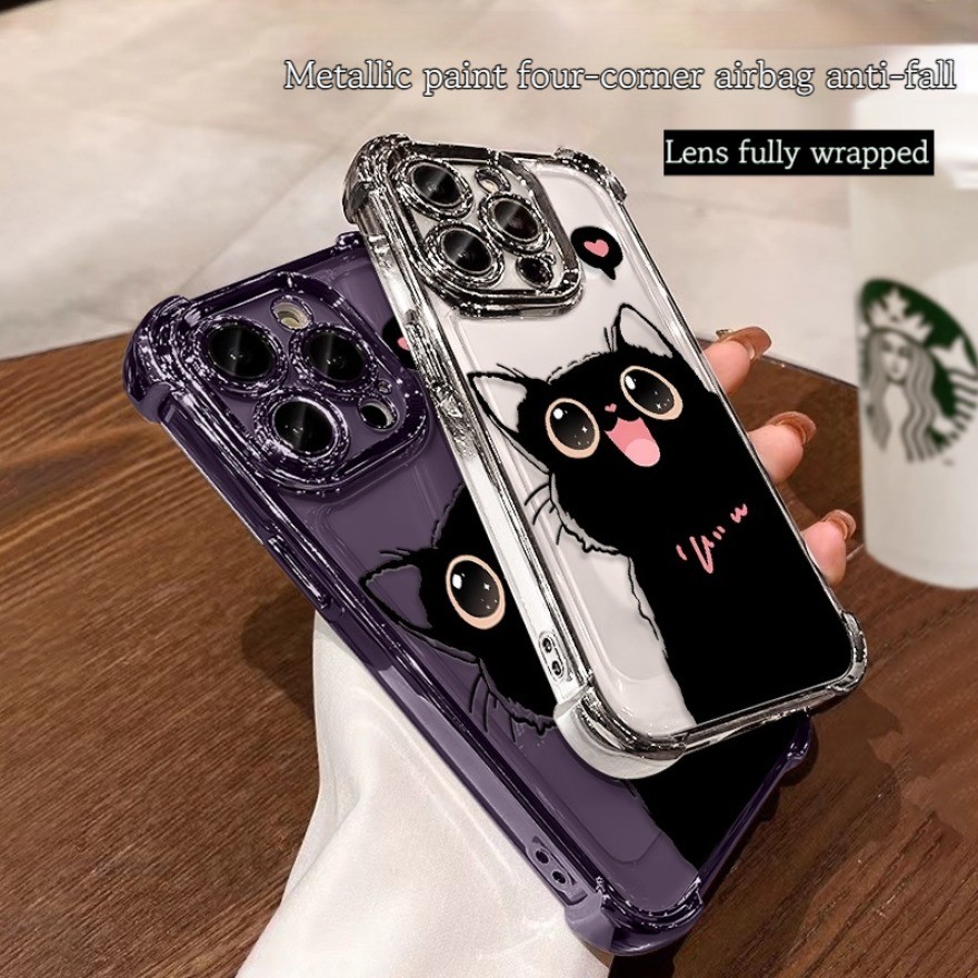 Electroplate พร้อมฟิล์มเลนส์ Love Black cat motif Casing สําหรับ Honor 200 100Pro 200 X9C สมาร์ท X9A X9B X7C X9B X5B Magic 7 6 5 4 Pro 6 Lite ฝาครอบป้องกันเต็มรูปแบบ ราคา ถูกที่สุด ดีลบีเคเค แกลเลอรีภาพที่ 2