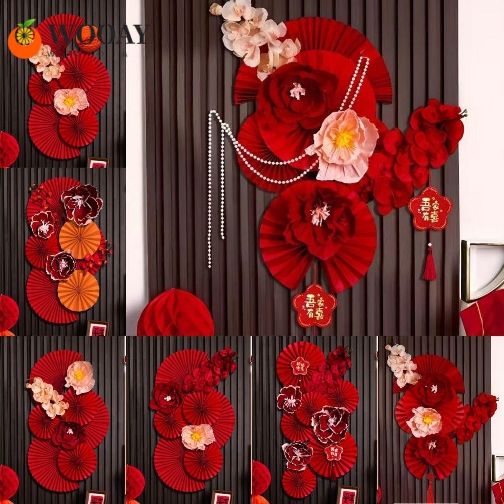 Wdgw ตกแต่งผนัง,งานฝีมือ ทําเอง ฉากหลังดอกไม้สีแดง,อุปกรณ์งานเลี้ยงโชคดีกระดาษ2025เทศกาลฤดูใบไม้ผลิตรุษจีนพื้นหลังตกแต่งบ้าน