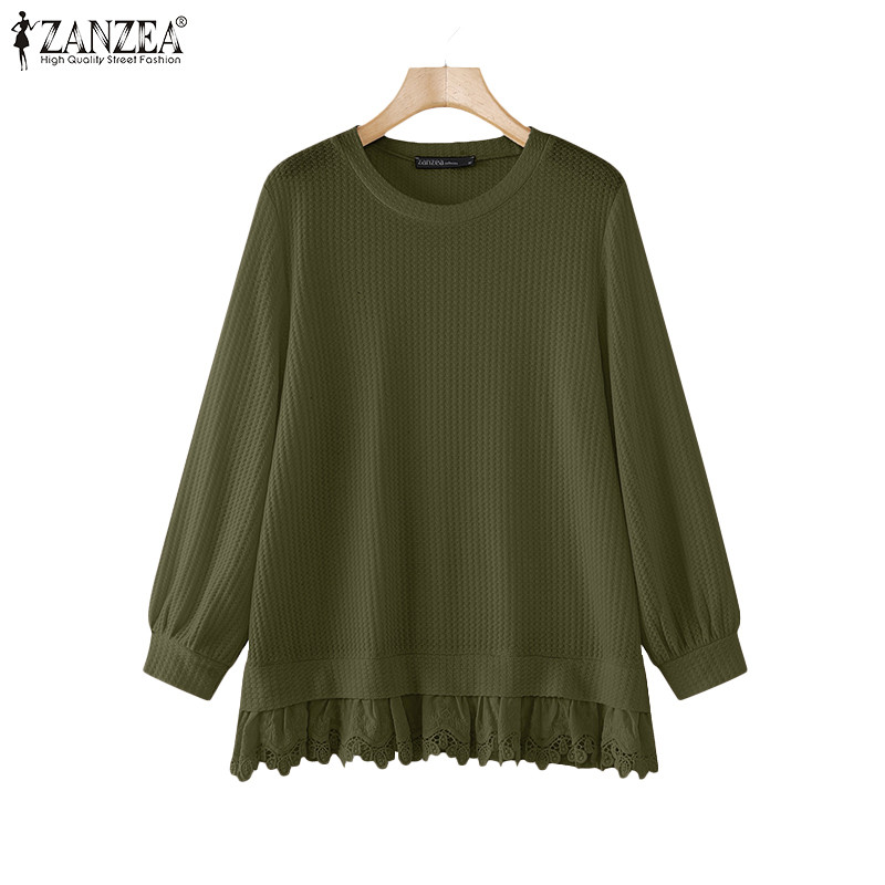 Zanzea เสื้อยืดคอกลมแขนยาวลําลองวินเทจสําหรับผู้หญิง