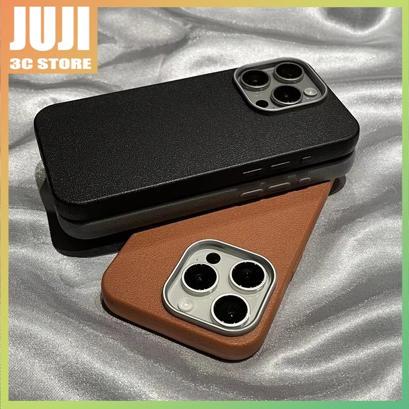 Juji หรูหรา Matte หนังสําหรับ iPhone 16 15 Pro Max 14 13 12 11 Pro X XS Max XR 7 8 Plus SE2020 เลนส์ป้องกันกันกระแทก