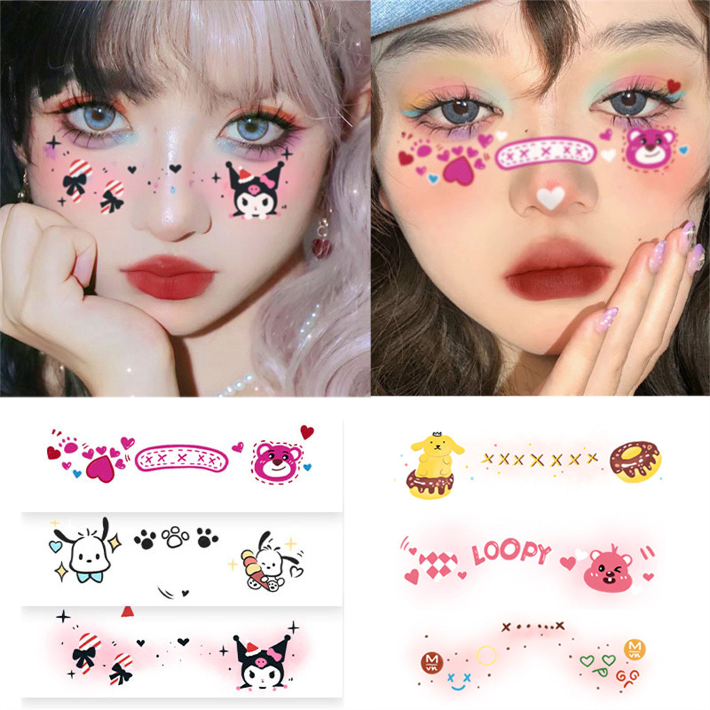 สติกเกอร์ใบหน้ารอยสักชั่วคราว Body Art มุมตา Make Up Love Self กาวน่ารัก Party Creative Sweet สีสัน