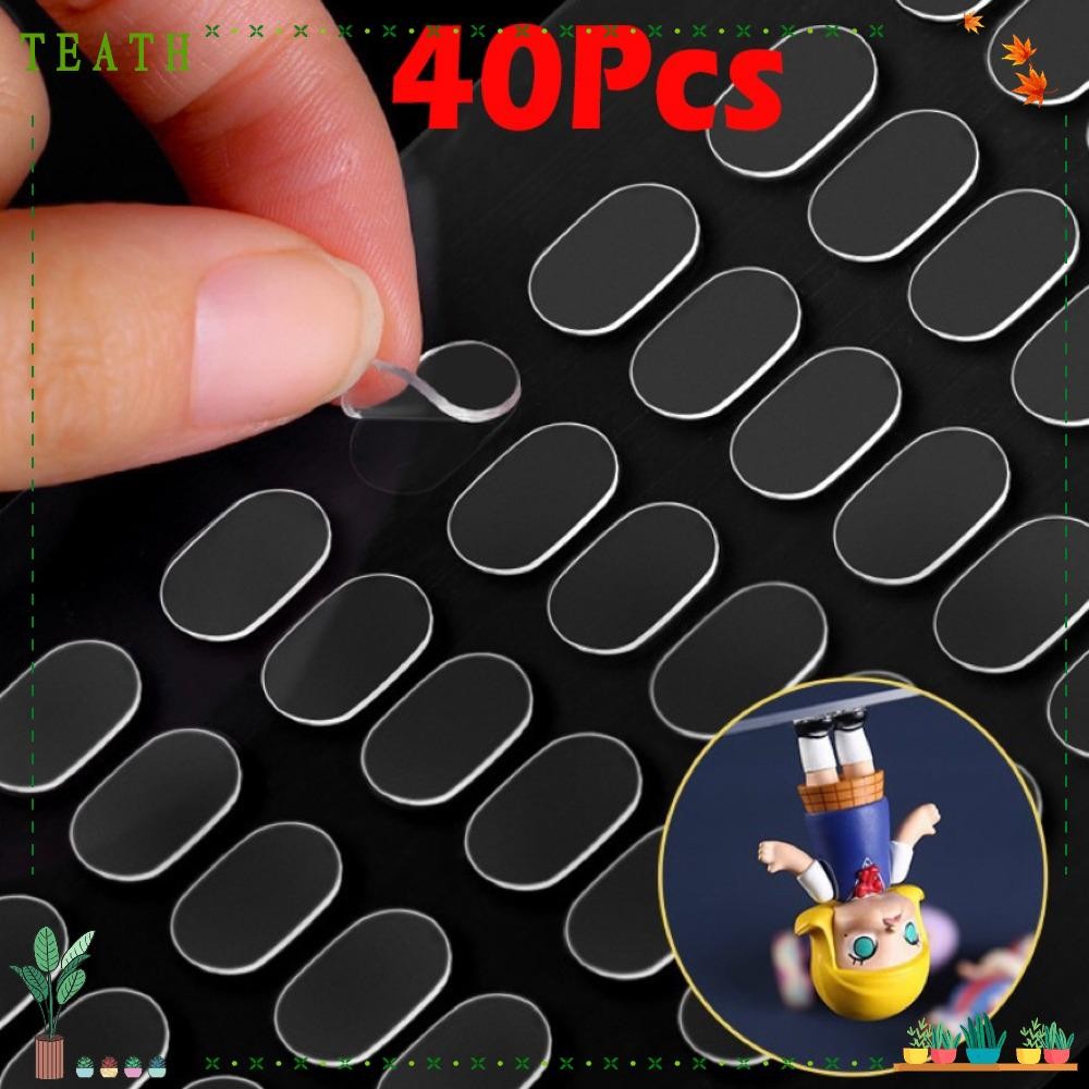 Teath 40 ชิ้น/เซ็ต Popmart Dot กาว, กล่องเก็บของ No Trace Box Foot Stickers, เทปกาวคงที่โปร่งใส Strong Fixed เทปกาว