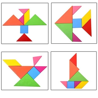 จิ๊กซอว์ไม้ เสริมทักษะเด็ก แทนแกรมไม้ Tangram สื่อคณิตศาสตร์ ของเล่นฝึกสมองเพื่อการเรียนรู้สำหรับเด็ก