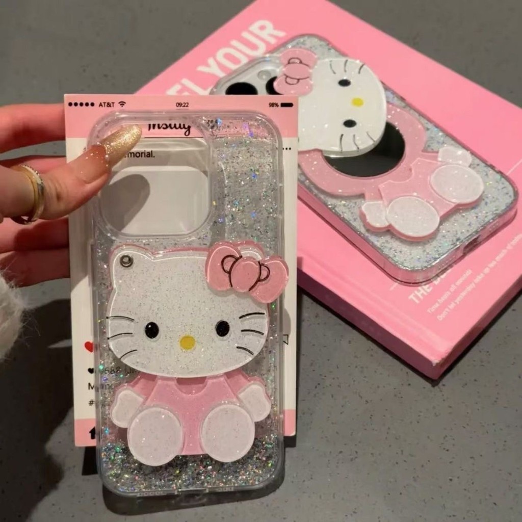 SUN เข้ากันได้สำหรับ เคสไอโฟน การ์ตูนติดเคสโทรศัพท์ HelloKitty กระจกแฟชั่นน่ารัก – โปรปัง