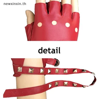^N^ ถุงมือหนังครึ่งนิ้วสําหรับผู้หญิง Punk Rivets เข็มขัดถุงมือปาร์ตี้ฮาโลวีน Punk {T}