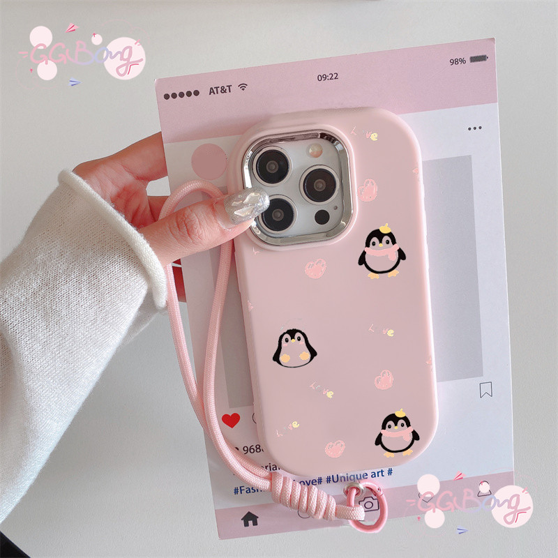 คู่สีน้ำมันการ์ตูนรักหัวใจนกเพนกวินเล็ก ๆ เคสไอโฟน 7Plus 16 11 13 12 14 15 Pro Max 16 7 8 11 14 Plus XR X XS Max SE เคส