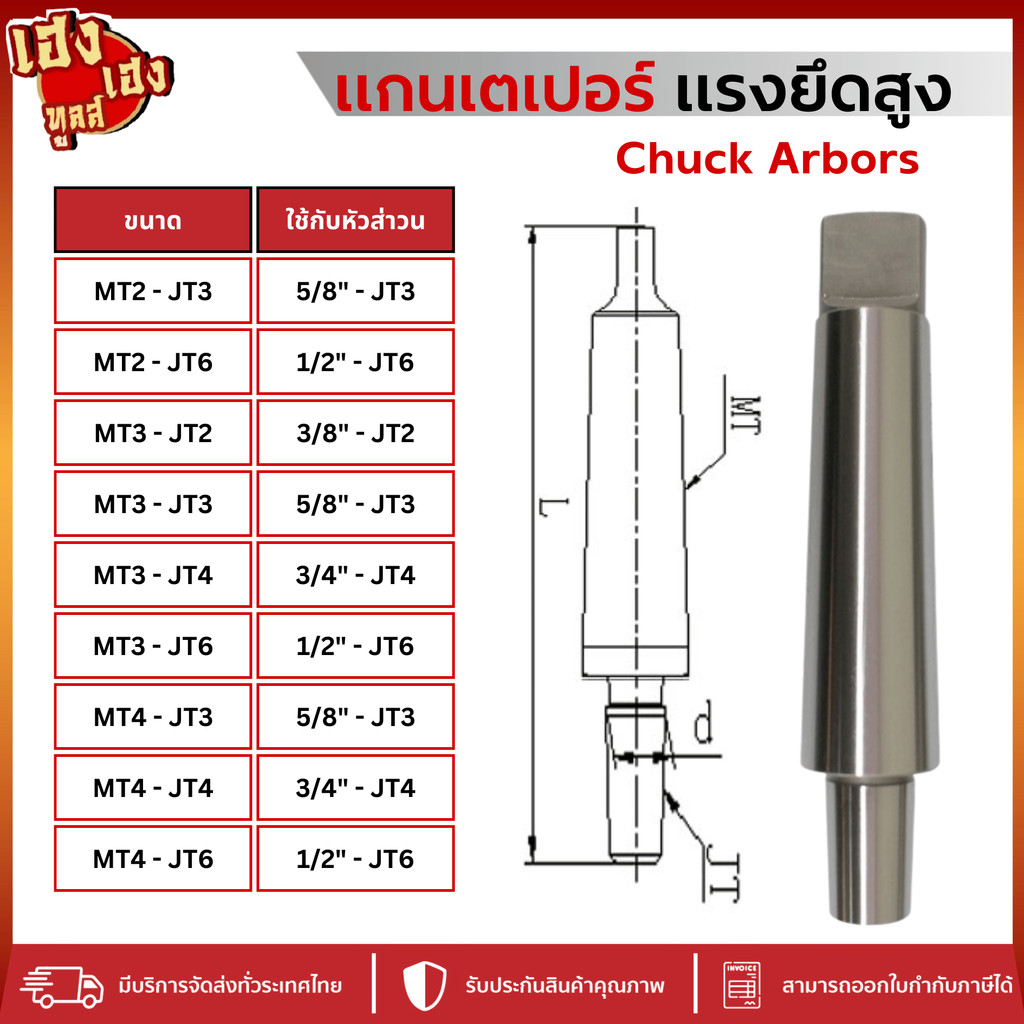 ด้ามต่อหัวจับสว่านมือบิด แกนเตเปอร์ แรงยึดสูง JT6-MT2-4 , JT3-MT 2-4 แกนต่อสว่านมือบิด แกนเตเปอร์ ดี