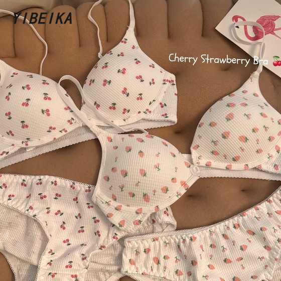 ชุดชั้นในสตรี ฤดูใบไม้ร่วง ผลไม้ สตรอเบอร์รี่ เชอร์รี่ ชุดชั้นในไร้สาย นักเรียนหญิง