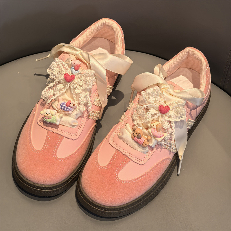 รองเท้าสุนัขดัชชุน แบบลูกไม้โบว์การ์ตูน พร้อมดอกไม้ORNAMENT