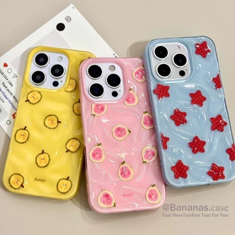 เข้ากันได้กับ iPhone 16 15 14 13 12 11 Pro Max เคสโทรศัพท์สีลูกกวาดน่ารัก Star Fruit Wave Point Star ฝาหลังแบบนุ่ม
