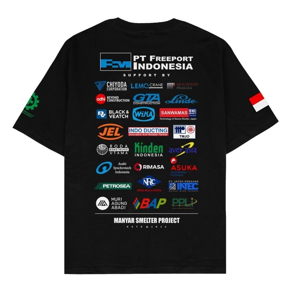 ทีม PT Freeport Indonesia สนับสนุนโครงการถลุง Manyar ให้เสร็จสิ้น เสื้อยืดแขนสั้นคอตตอน Strong Clothing สำหรับทุกเพศ