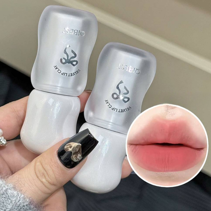 QIBEST Lip Glaze Lipstick Matte Misty Lip Clay Velvet Low Saturation