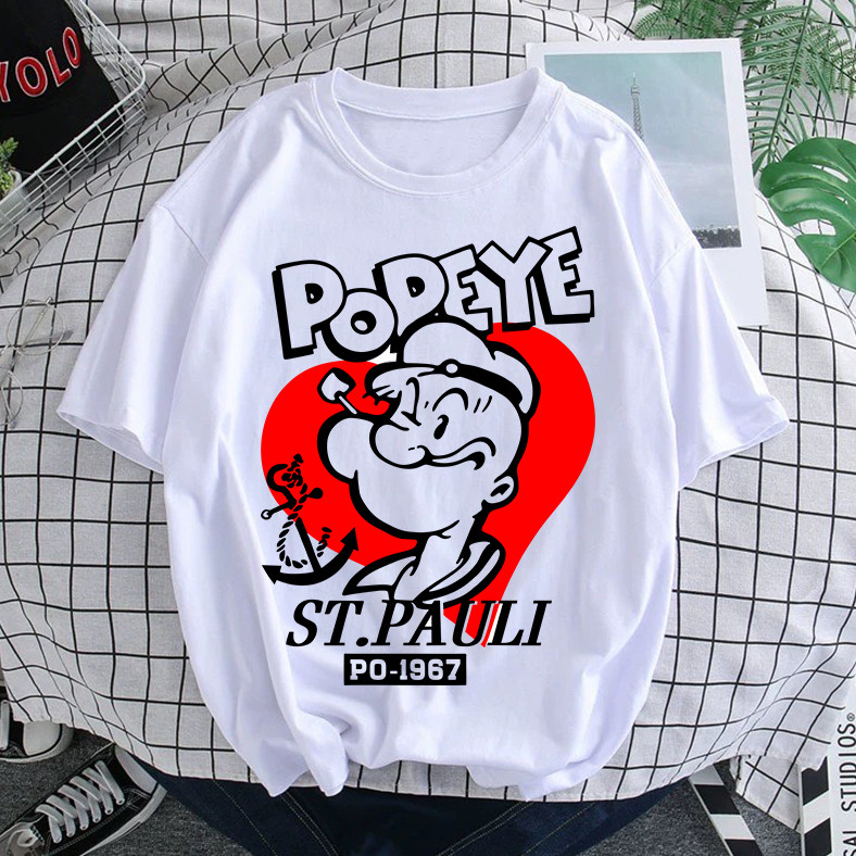 เสื้อยืดพิมพ์ลาย POPEYE ST.PAULI PO-1967 สไตล์การ์ตูนย้อนยุค ผ้าฝ้ายแท้ระบายอากาศ