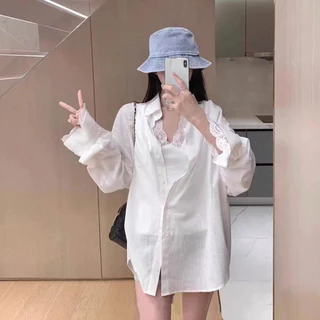 เสื้อคลุมเชิ้ตสีขาว กันแดด หลวม ดีไซน์เกาหลี