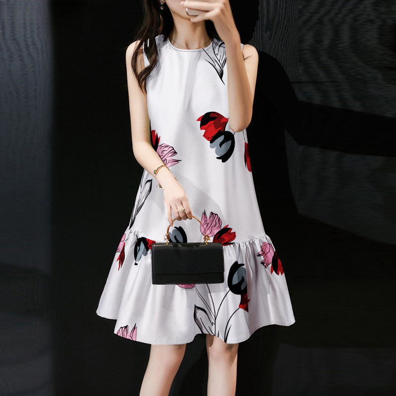 ชุดเดรสผู้หญิงสไตล์เกาหลี แขนกุดคอกลม พิมพ์ลายชุดนางเงือก สไตล์วันหยุดฤดูร้อน - รูปที่ 2