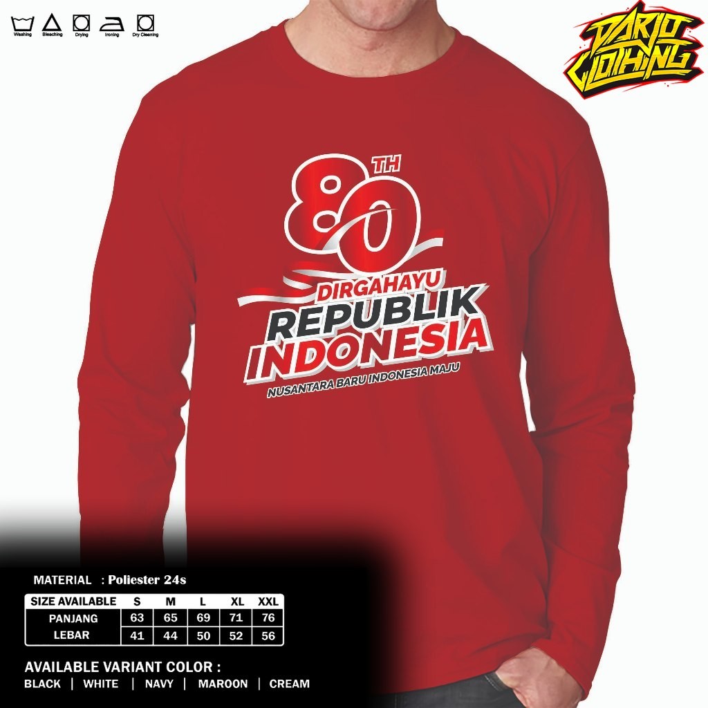 DarjoClothing T-Shirt - LONG-SLEEVED MENS DISTRO T-SHIRT, AUGUST 17, 1945 T-SHIRT {DIRGAHAYU 80}
