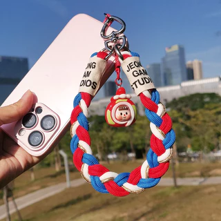 สายคล้องข้อมือเชือกเส้นเล็กโทรศัพท์การ์ตูนน่ารักสําหรับเคสโทรศัพท์-พวงกุญแจป้องกันการสูญหายแบบสั้นพร้อมเสน่ห์และตะขอเหล็กคลิปทนต่