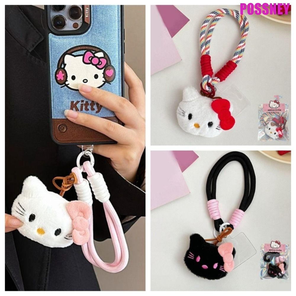 Possney Kitty Phone Lanyard, Bowknot Anti Lost สีสันโทรศัพท์, กระเป๋าหวานแขวน Kawaii ที่ถอดออกได้ตุ๊กตา Plush จี้เคสโทรศัพท์แขวน