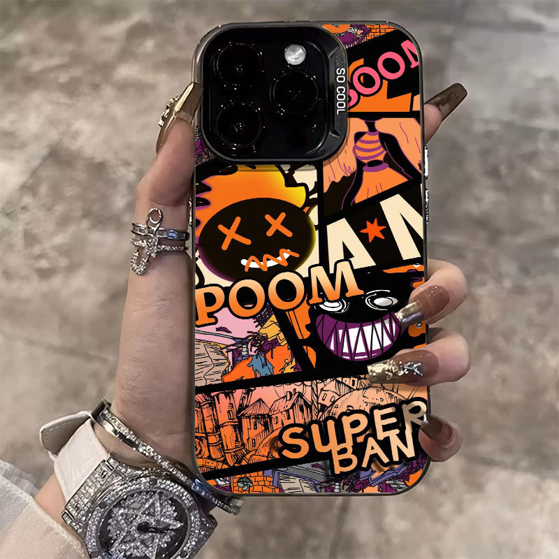 สนุกการ์ตูนรูปแบบสีส้มเคสโทรศัพท์สําหรับ IPhone 16 11 12 13 14 15 Pro MAX X XR XS MAX 7/8 Plus Se2020 หรูหรากันกระแทก