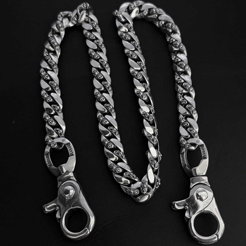 CH♥ Pants Chain/925 Silver Retro Fashion Cross Flower Bold Chain Bag Chain 60CM