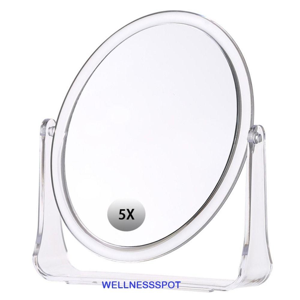 Wellnessspot กระจกขยาย 5 เท่า, กระจกเครื่องสําอางตั้งโต๊ะสองด้านทรงสี่เหลี่ยมกลม, Creative 360° หมุนอะคริลิยืดหยุ่นตารางกระจกแต่งหน้าห้องน้ํา