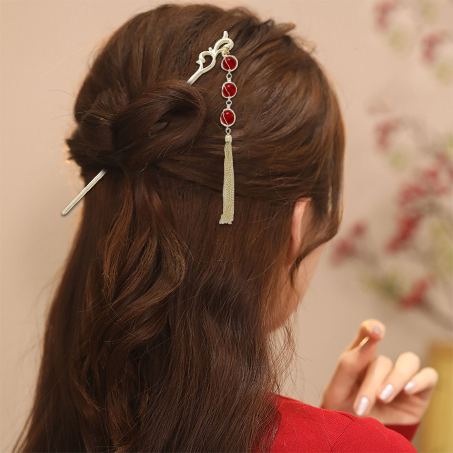 สไตล์จีนโคมไฟสีแดงพู่กิ๊บหญิงปีใหม่เทศกาลบอลกิ๊บบรรยากาศกิ๊บ - รูปที่ 3