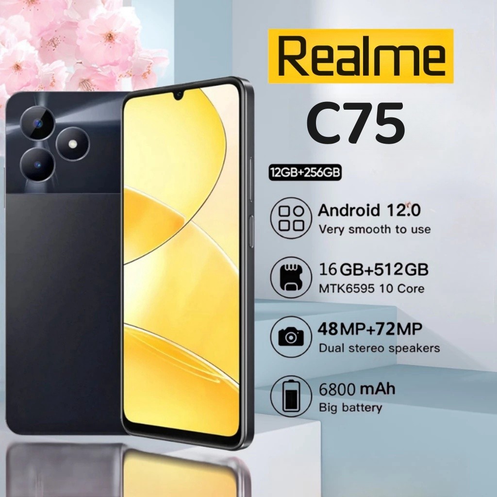 Realme c75 สมาร์ทโฟน 6.8 นิ้ว RAM12GB + ROM512GB โทรศัพท์มือถือ Android 5G 6800mAh
