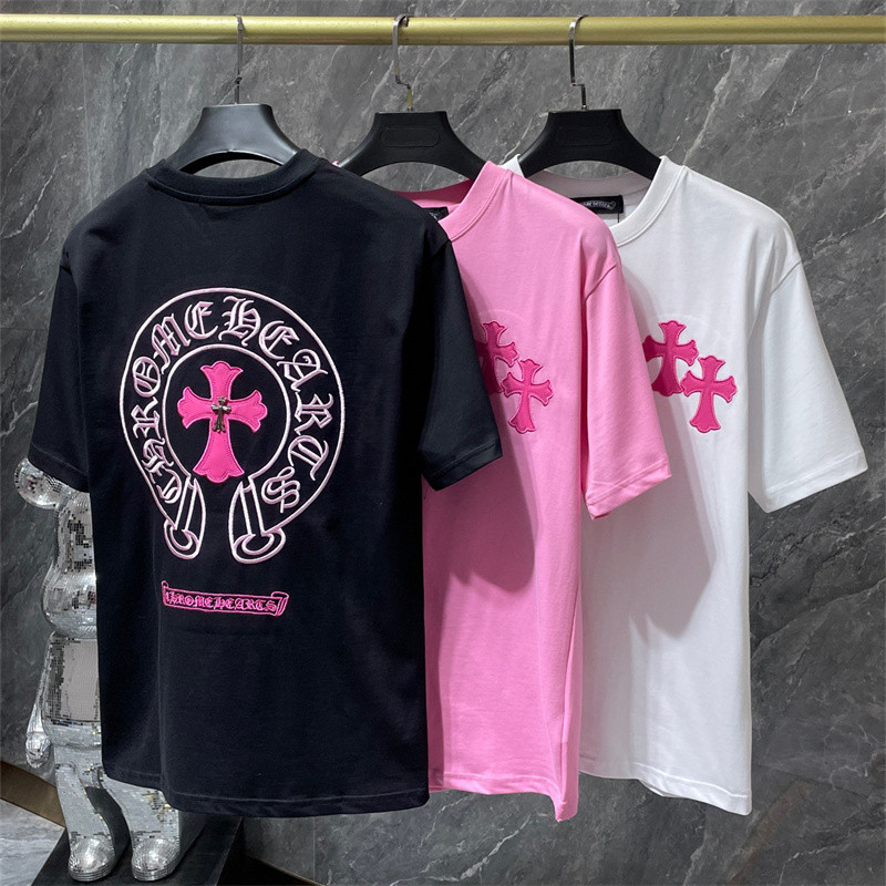 เสื้อยืดสตรีทสไตล์ผู้ชายและผู้หญิง หนังกีบม้าไขว้พลัสไซส์ลําลองแขนสั้นท็อปส์