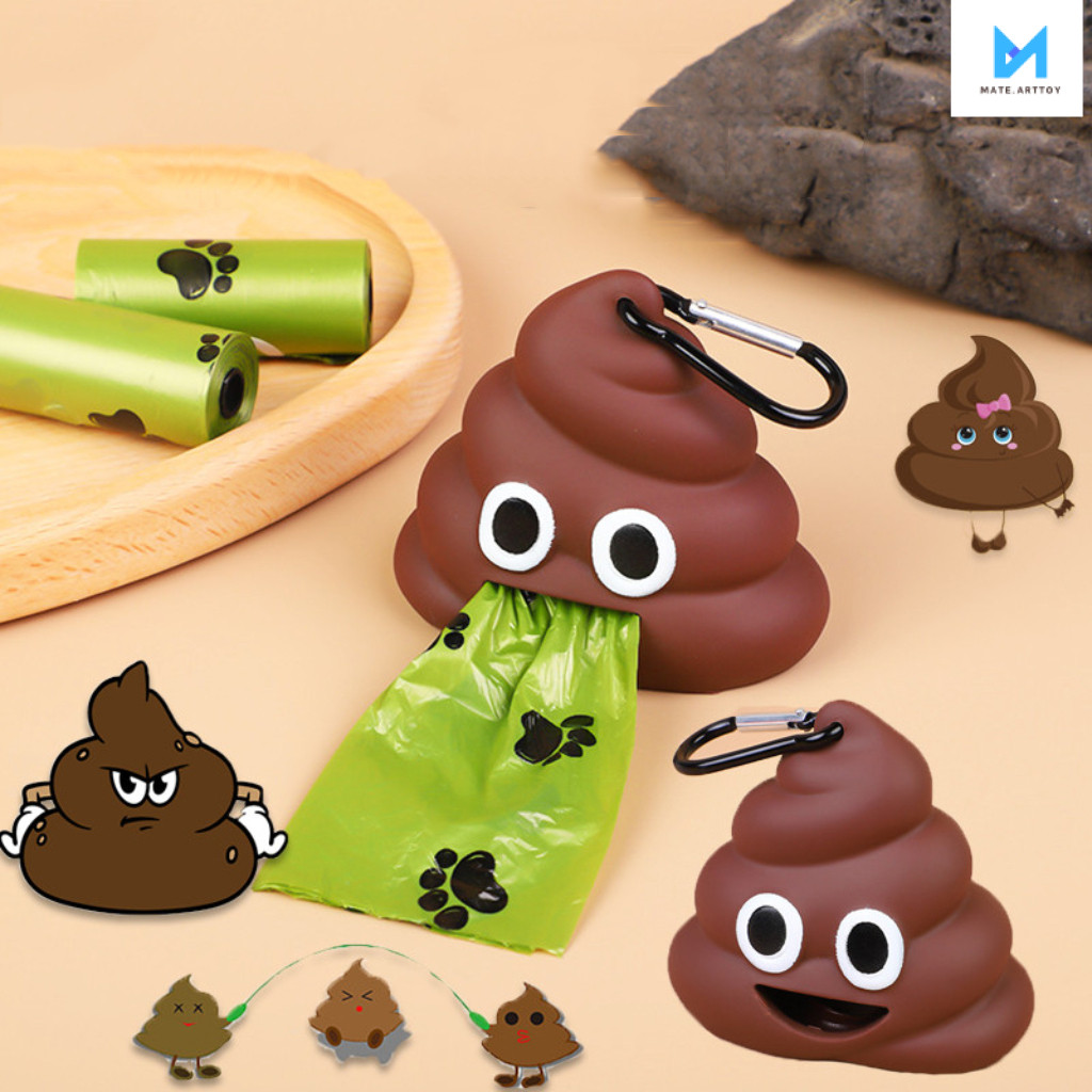 🐶COD🐱ที่ใส่ถุงเก็บอึ สุนัข หมา แมว สัตว์เลี้ยง แบบพกพา พร้อมห่วงเเกี่ยว รูปอุนจิ น่ารักสุดๆ