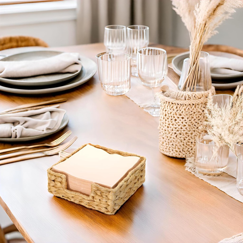 StorageWorks Water Hyacinth Napkin Holder, Wicker Baskets and Serving Tray for Kitchen, Rattan Napkin Holders for Tables ราคา ถูกที่สุด ดีลบีเคเค แกลเลอรีภาพที่ 8