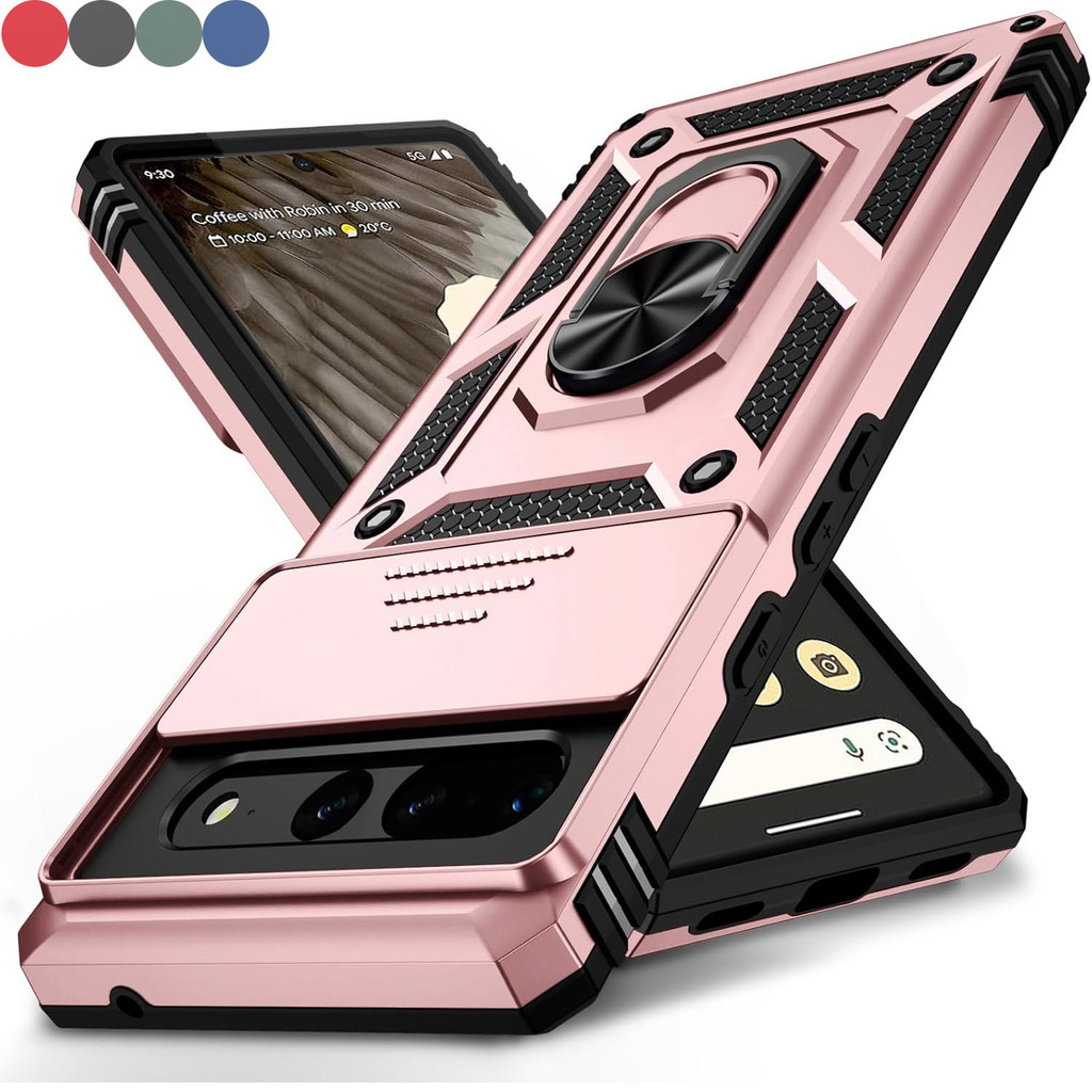 สําหรับ Google Pixel 9 Pro XL/ Pixel 9 8 7 6 Pro/ Pixel 8A 7A 6A กรณีพร้อมฝาครอบเลนส์กล้อง, 10 FT ทหารเกรด Drop Protection, แหวนแม่เหล็กผู้ถือ Kickstand ป้องกันเคสโทรศัพท์
