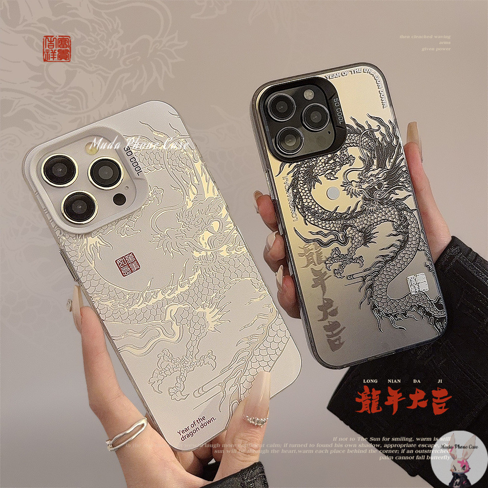 🔥ยืดผมไทย🔥รูปแบบ Totem มังกร Case For iPhone 11 12 13 14 15 16 PRO MAX X XR XS MAX คุณภาพสูง IMD Hard Cover