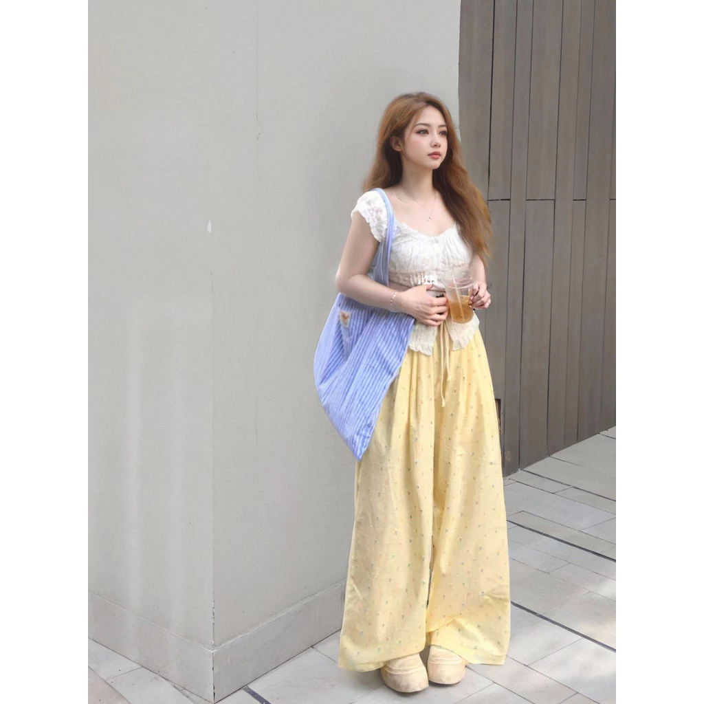 กางเกงขาบานผู้หญิง ลายจุด สีเหลือง thumbnail 6
