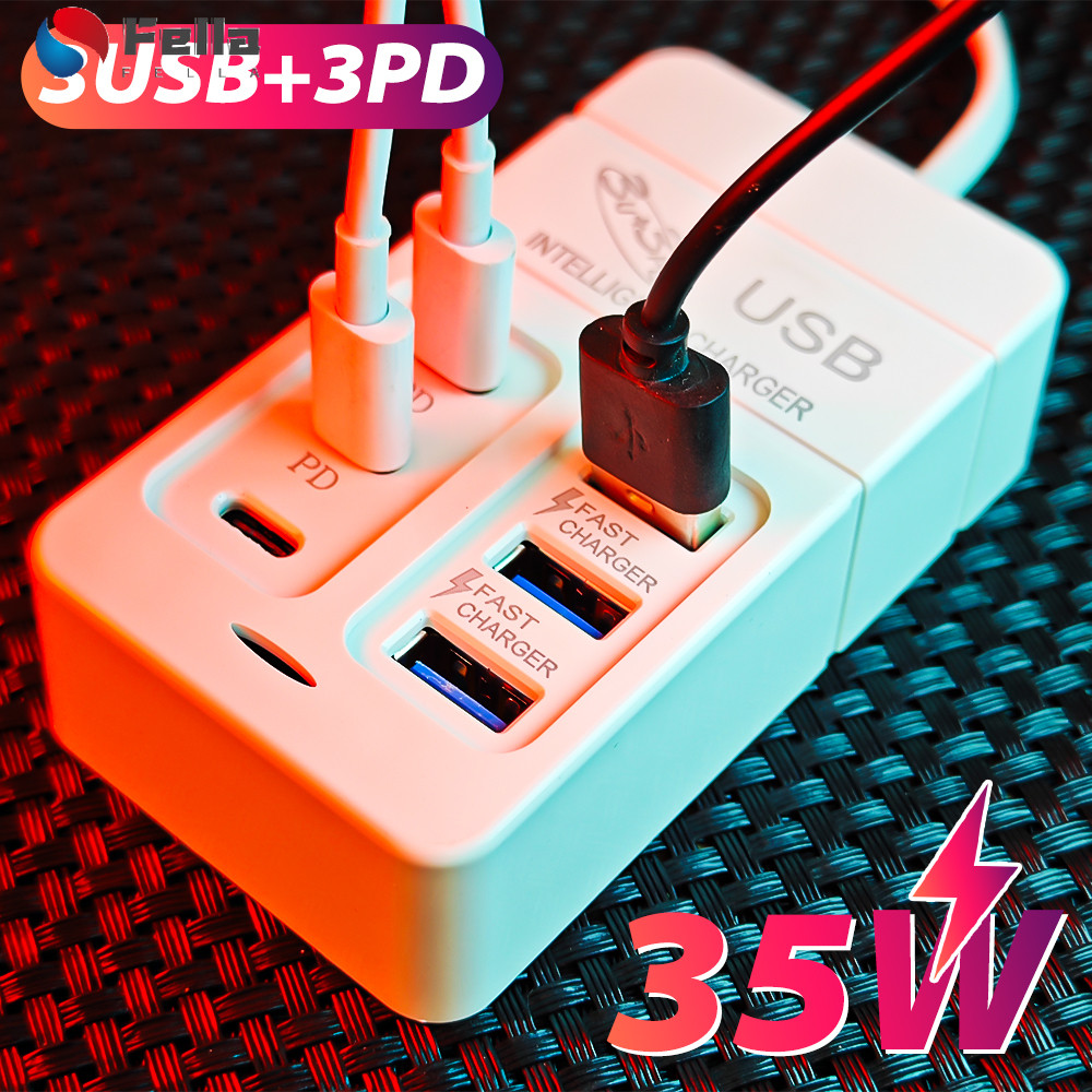 6 พอร์ต 35W Fast Charging Charger - โทรศัพท์มือถือ EU US Plug - USB Quick Mobile Phone Charger - Des