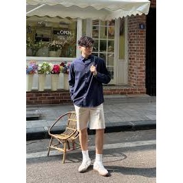 เสื้อคอปกเยอรมันทรงหลวมแขนยาว Menswear Mens สีดํา NTD STORE