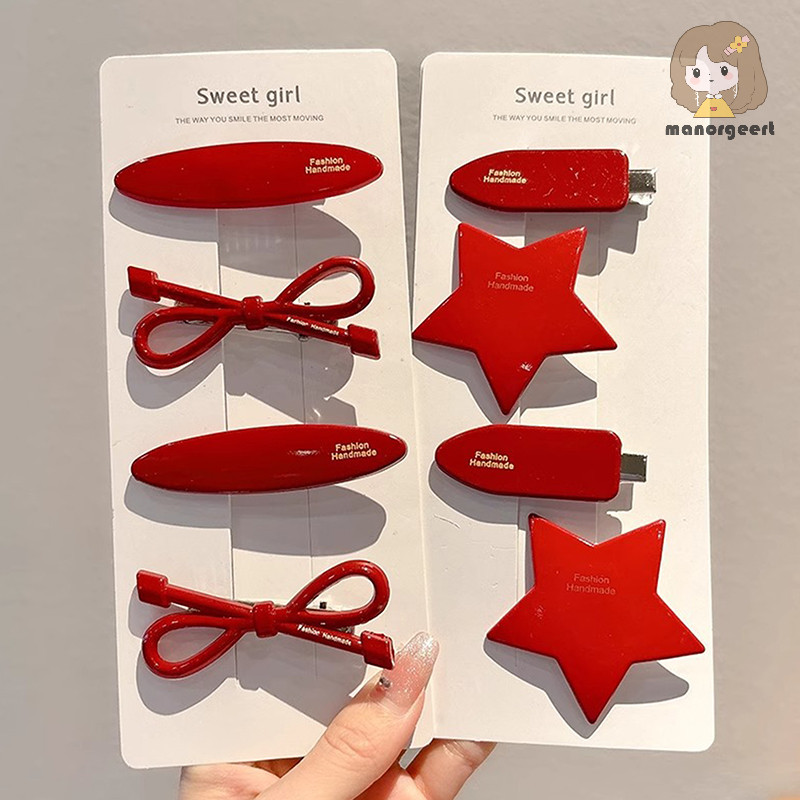 [LO] Lucky Vintage Red Stars กิ๊บติดผมโบว์ Barrettes Sweet Cool Pentagram ประณีต Hairpin เครื่องประดับผมเกาหลี TH