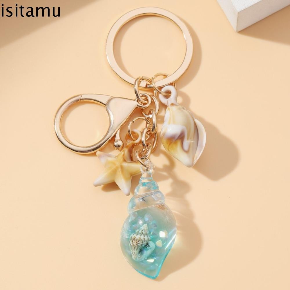 Isitaft Luminous Conch พวงกุญแจ, น่ารักสไตล์โบฮีเมียน Sea Beach จี้, แฟชั่นกระเป๋าเป้สะพายหลังตกแต่ง Charms Creative ปลาดาว Shell พวงกุญแจคู่