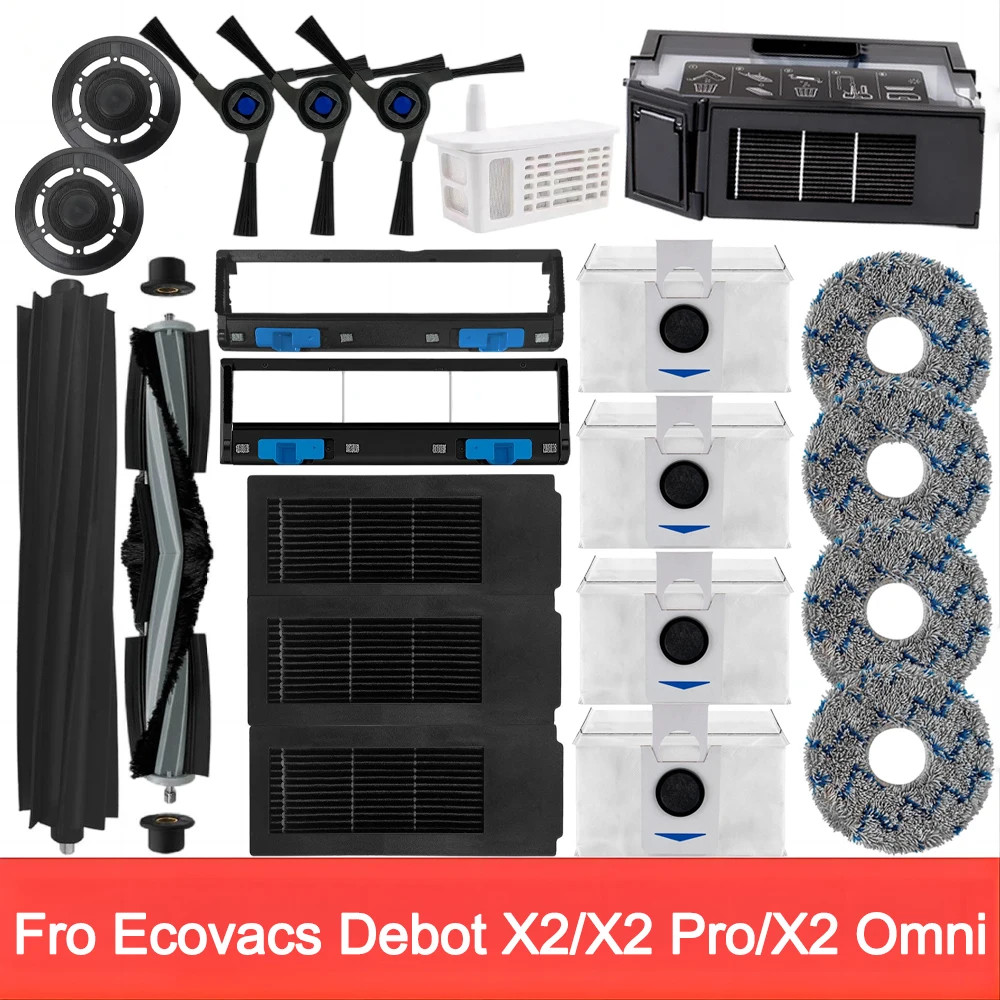 Ecovacs Deebot X2 omni,X2 Pro,X2 Robot Vacuum Accessories Roller Main Side Brush,Filter,Mop ,อุปกรณ์เสริมถุงเก็บฝุ่น