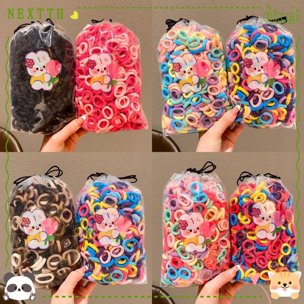 Nextth 100pcs ชุดแถบคาดศีรษะเด็ก, เกาหลีน่ารัก MIni ที่คาดผมยืดหยุ่นสูง, แฟชั่นไม่มี Harm Finger Hair Tie สีน้ําตาลสีดําสี Candy เชือกผมเด็ก Headwear
