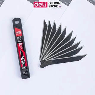 Deli 78003 Cutter Blade ใบมีดคัตเตอร์คาร์บอน ขนาด 9มม เอียง 30 องศา (บรรจุ 10 ใบ/กล่อง)