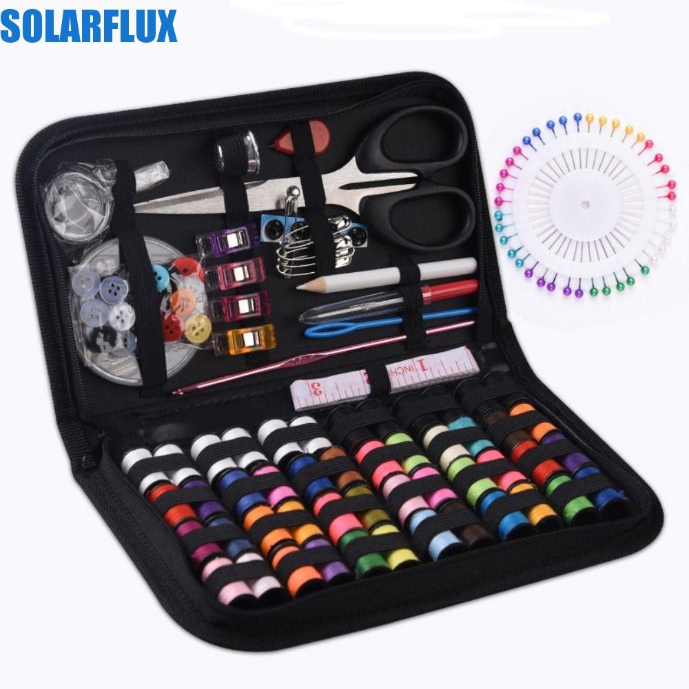 Solarflux 172 ชิ้น/เซ็ตชุดเย็บผ้า, 48 ม้วน 30 ปุ่มชุดกล่องเย็บผ้า, เย็บปักถักร้อย 30 เข็มแบบพกพาเข็มกล่องด้าย DIY