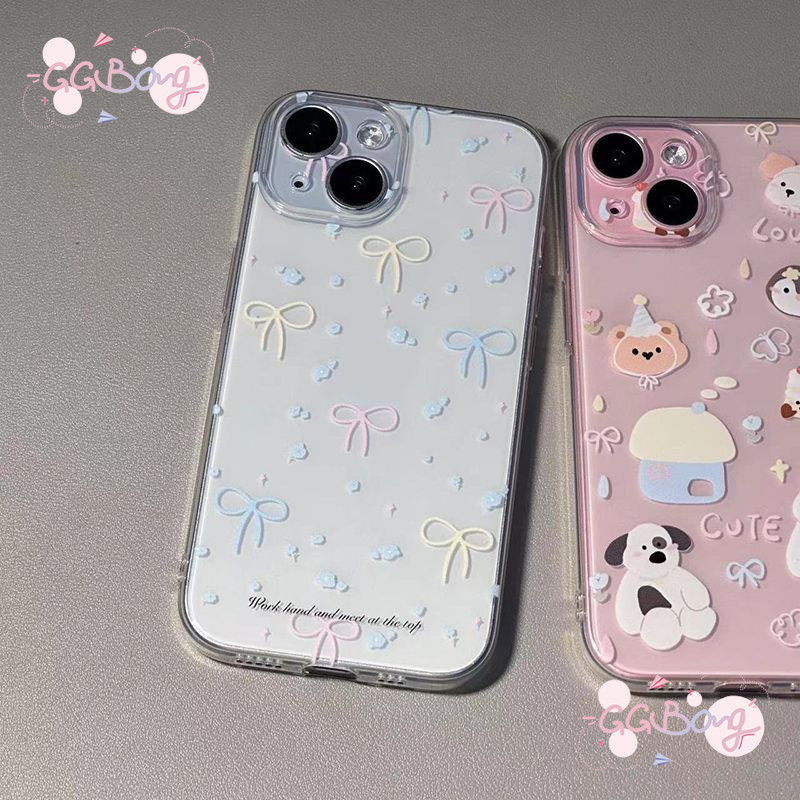 คู่รักภาพวาดสีน้ำมันน่ารักสีสันโบว์ผูกโบว์ดอกไม้เคสซิลิโคน เคสไอโฟน 11 15 13 12 14 Pro Max XR X XS Max 6 6s 7 8 Plus SE