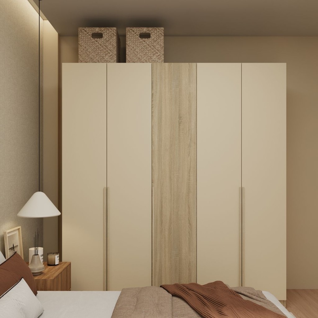 Koncept Furniture ตู้เสื้อผ้าบานเปิด รุ่น Hannie ขนาด 200 ซม. สีไม้อ่อน (200x56.5x220 ซม.)  แบรนด์ KONCEPT FURNITURE