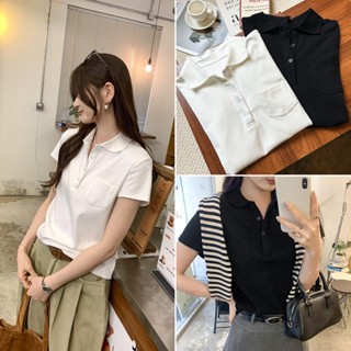 Bella shop✨ เสื้อโปโล เสื้อยืดเข้ารูปทรงผู้หญิง 🎈แขนสั้น สวม…