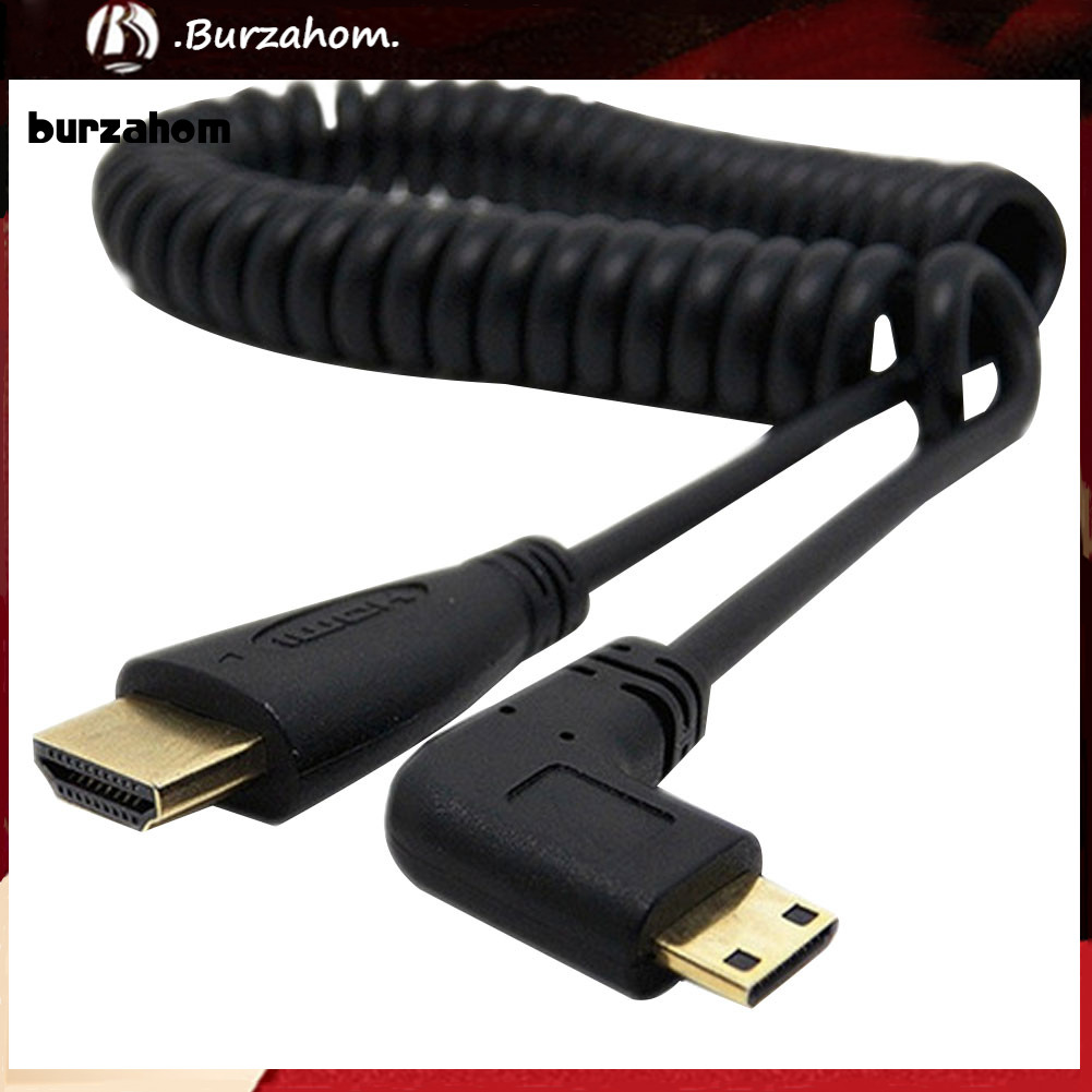 BUR_ Mini HDMI เข้ากันได้กับ HDMI ชาย 90 องศามุมขวาอะแดปเตอร์สายสปริงสําหรับ SLR PC