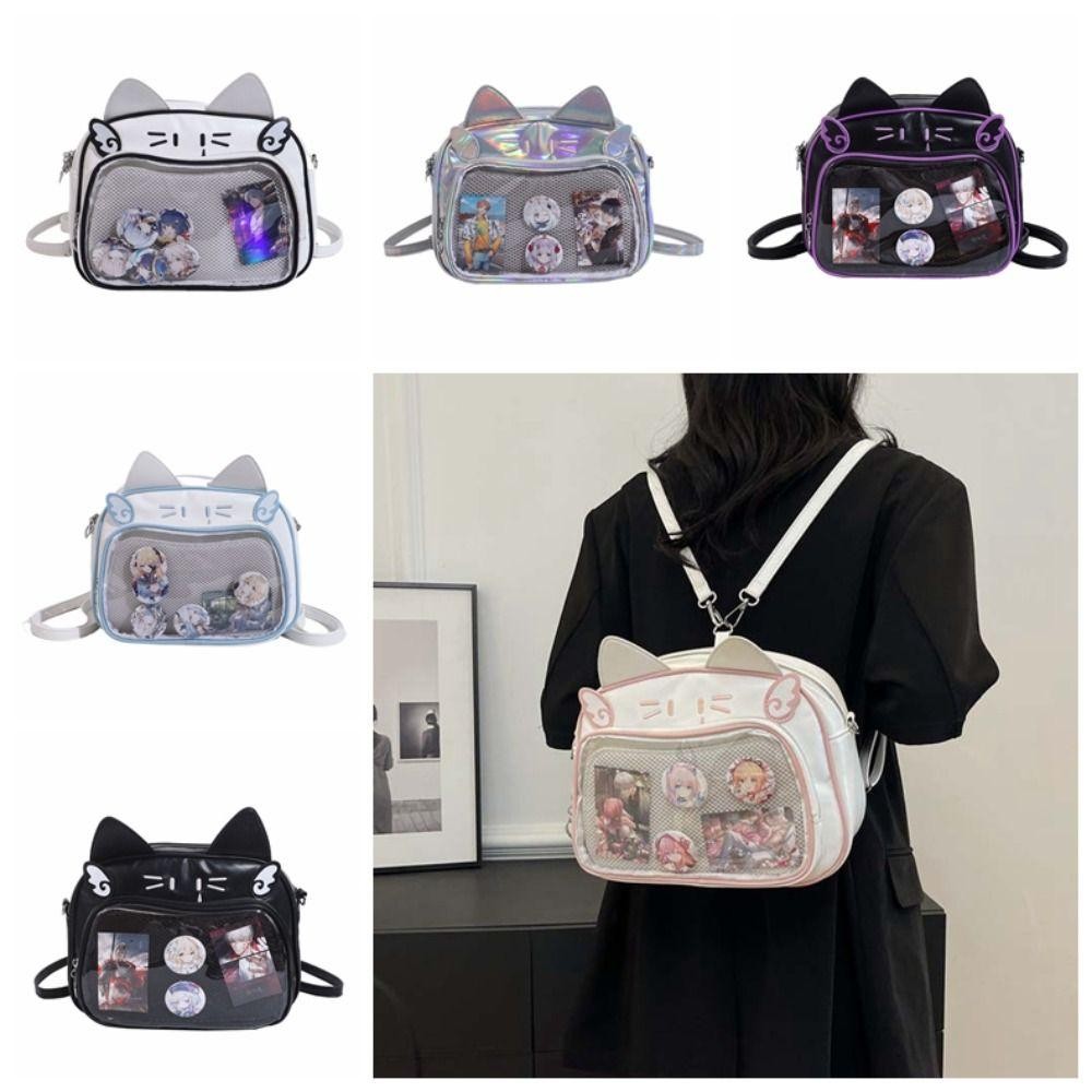Sevenhome3e Kawaii Cat Itabag, กระเป๋าซิป PU โปร่งใสกระเป๋า, Creative Cotton ตุ๊กตากระเป๋า Idol Merchantress Storage กระเป๋าสตางค์แฟชั่นกระเป๋าเป้สะพายหลังผู้หญิง